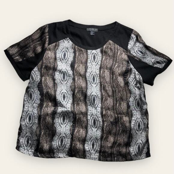 Forever 21 + lace & knit print top size XL - Picture 1 of 8